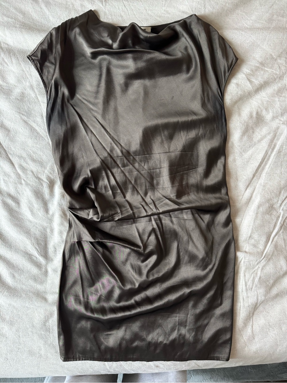 Helmut Lang Charcoal Satin Cap-Sleeve Mini Dress